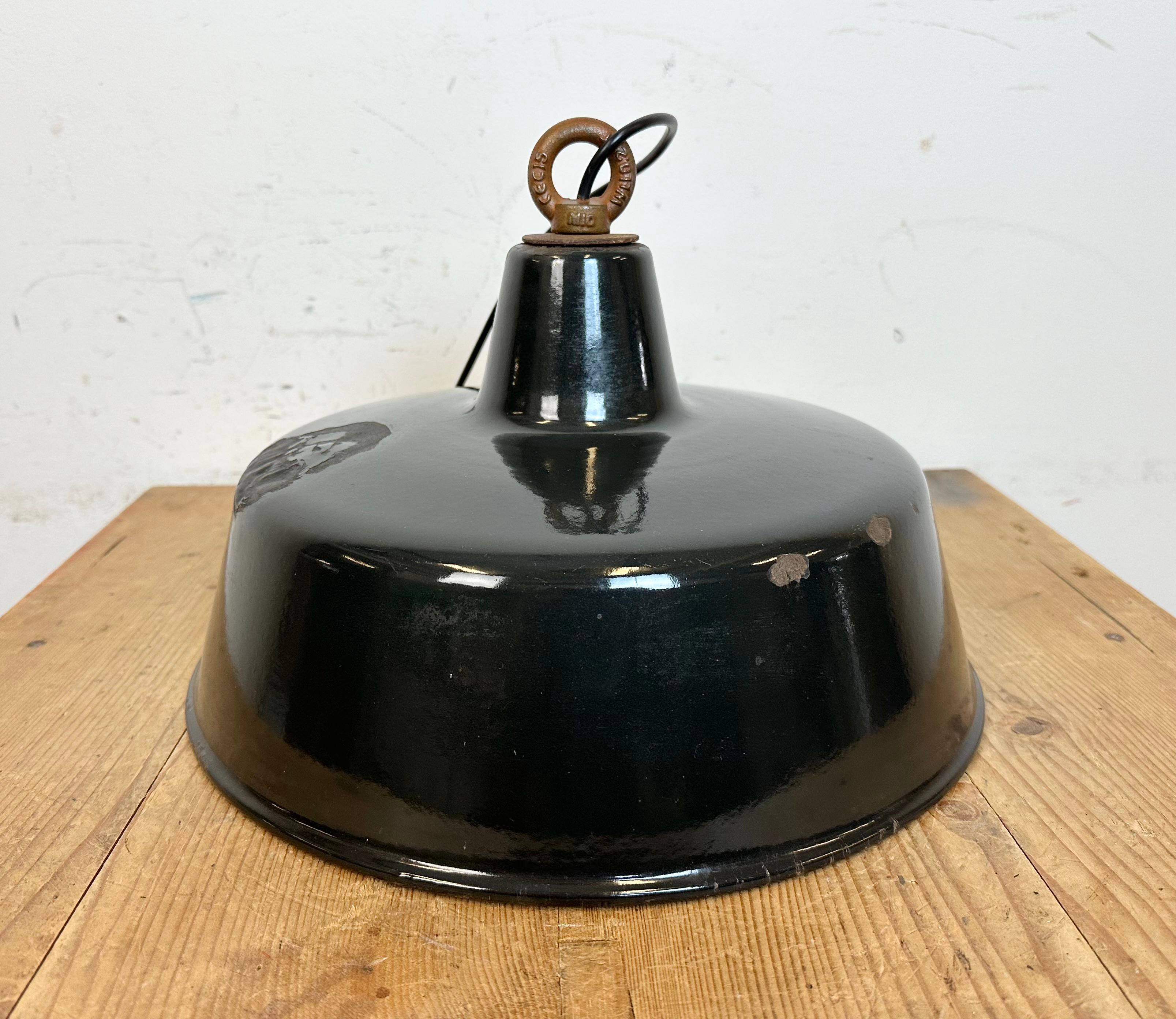 Black Enamel Industrial Pendant Lamp, 1950s For Sale 10