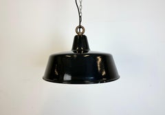 Black Enamel Industrial Pendant Lamp, 1950s
