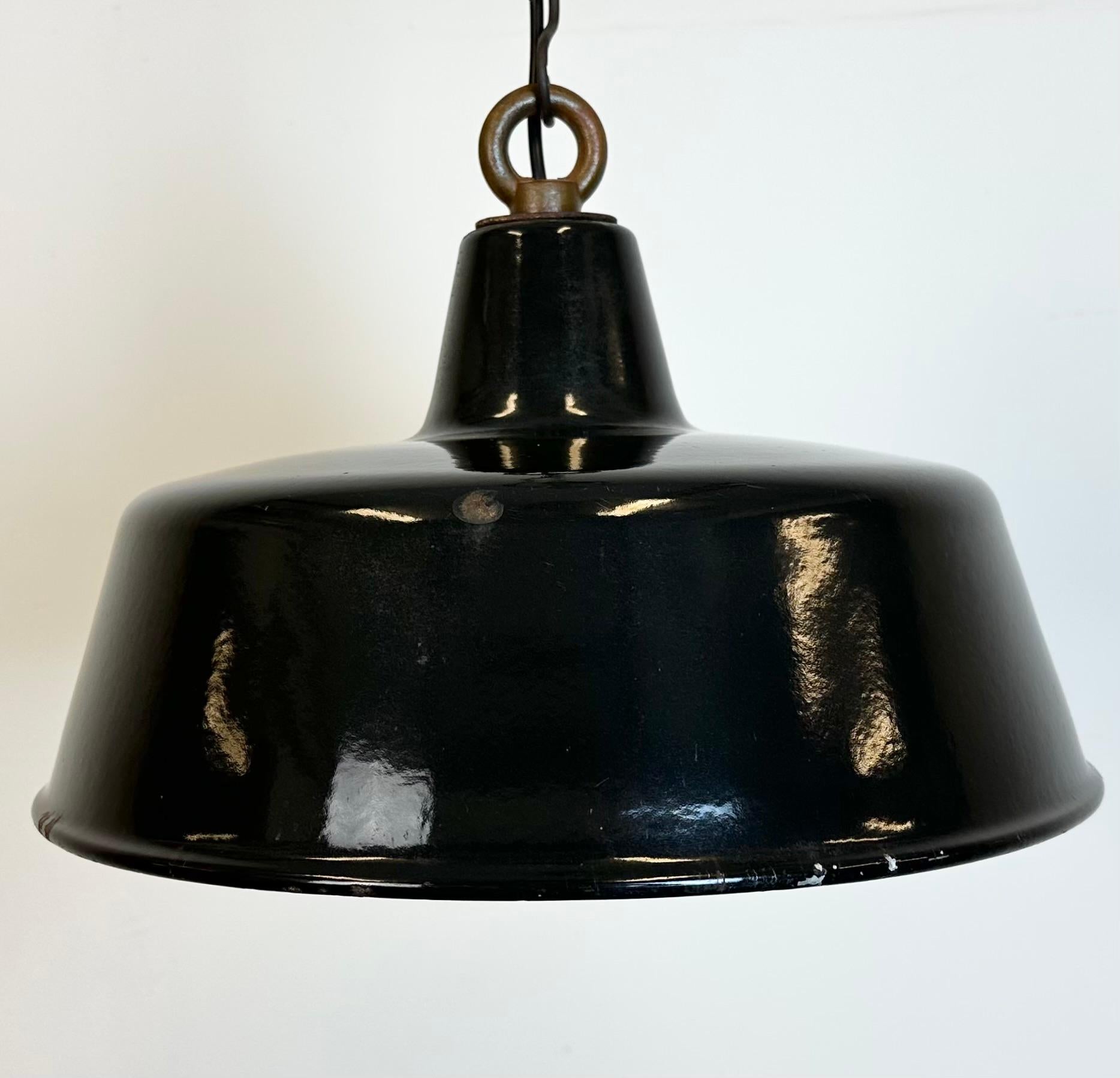 Czech Black Enamel Industrial Pendant Lamp, 1950s For Sale
