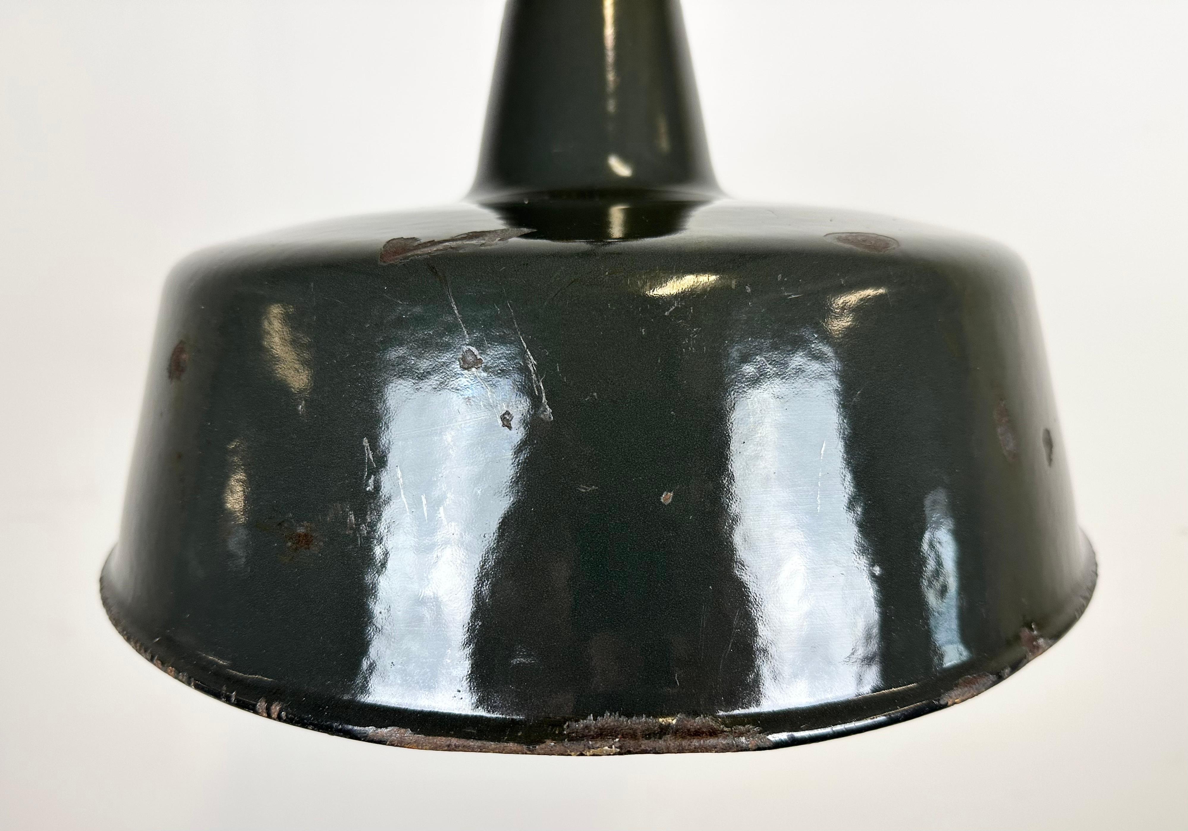 Black Enamel Industrial Pendant Lamp, 1950s In Fair Condition In Kojetice, CZ