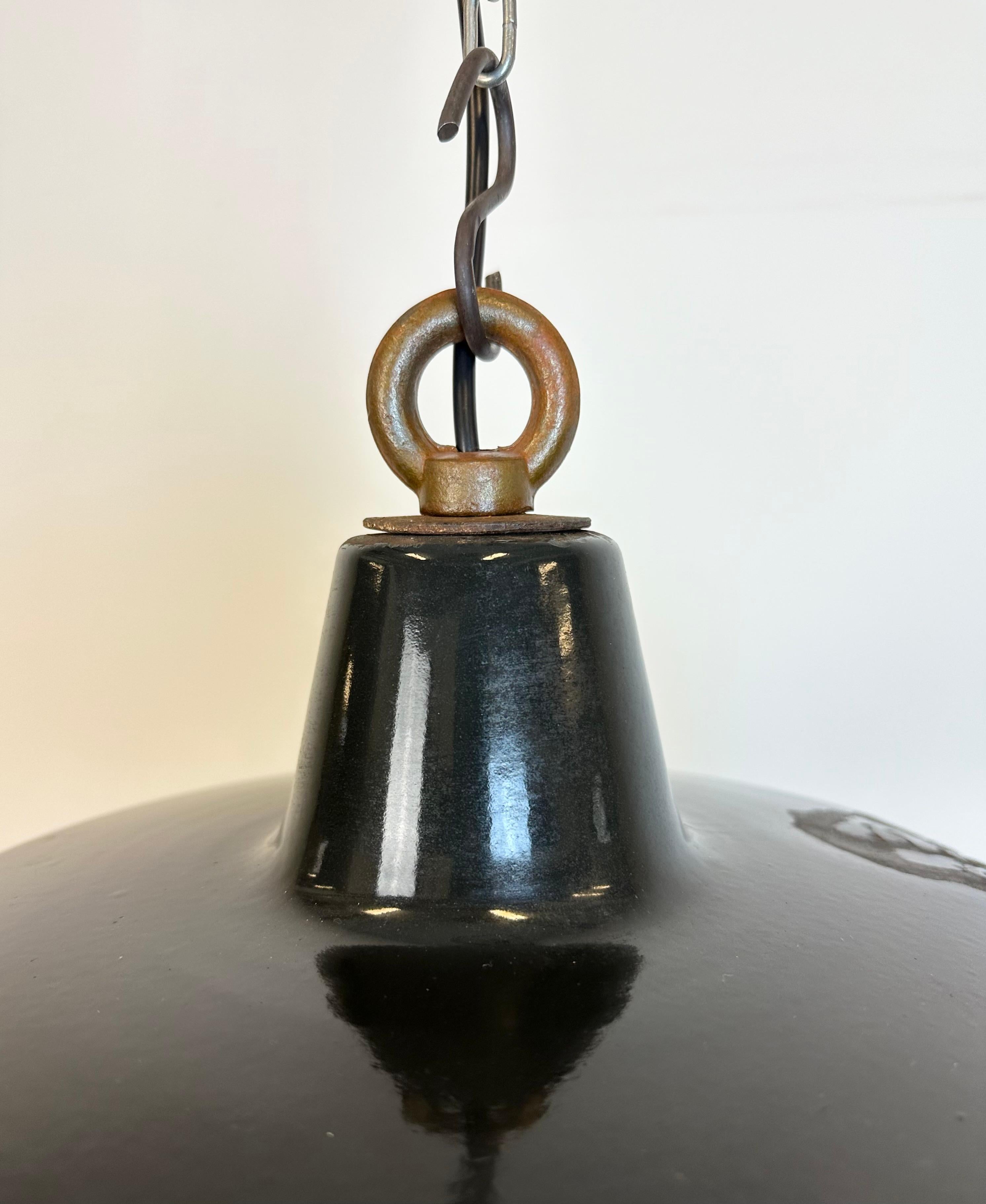Black Enamel Industrial Pendant Lamp, 1950s In Good Condition For Sale In Kojetice, CZ