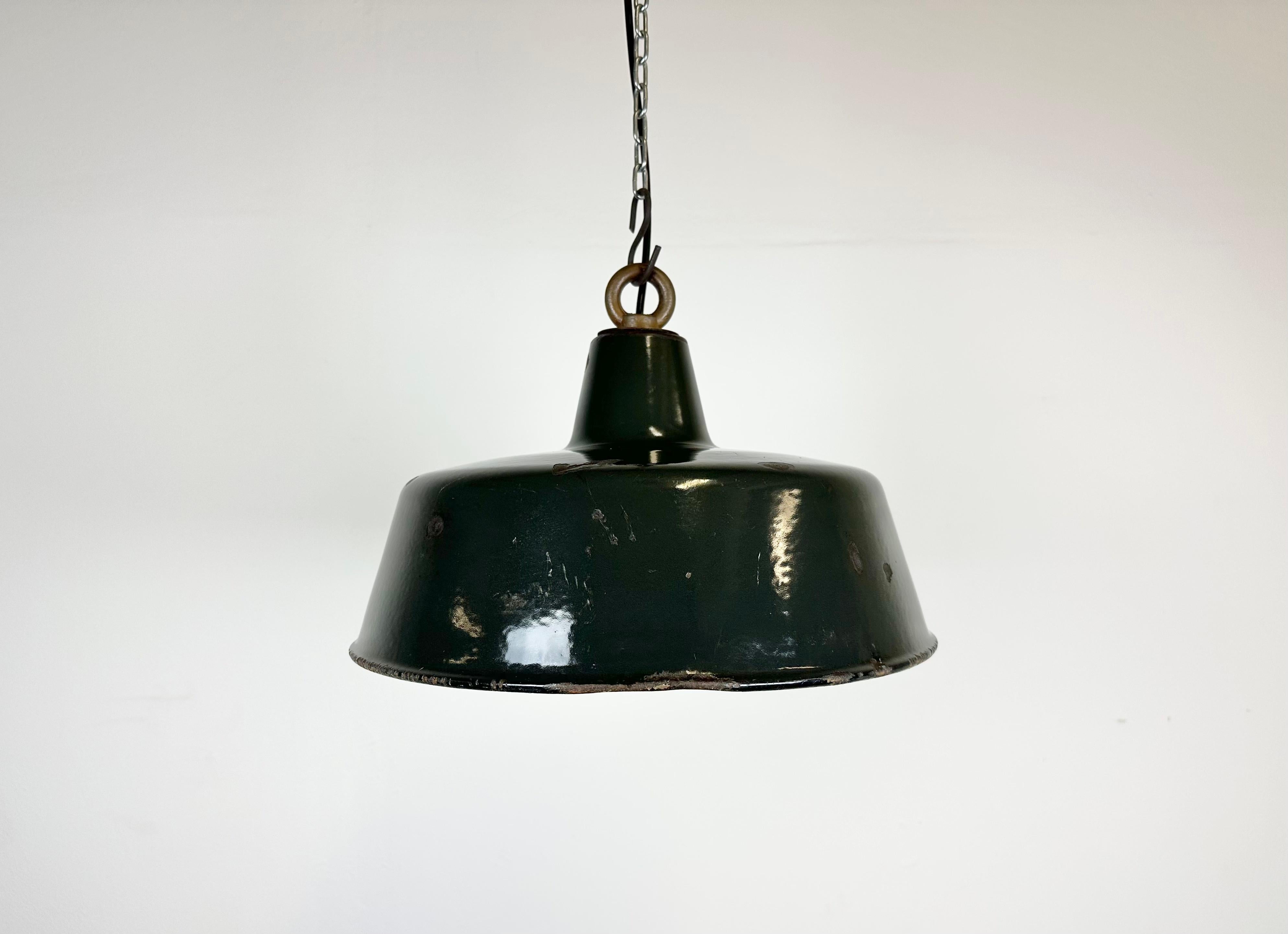 Black Enamel Industrial Pendant Lamp, 1950s 3