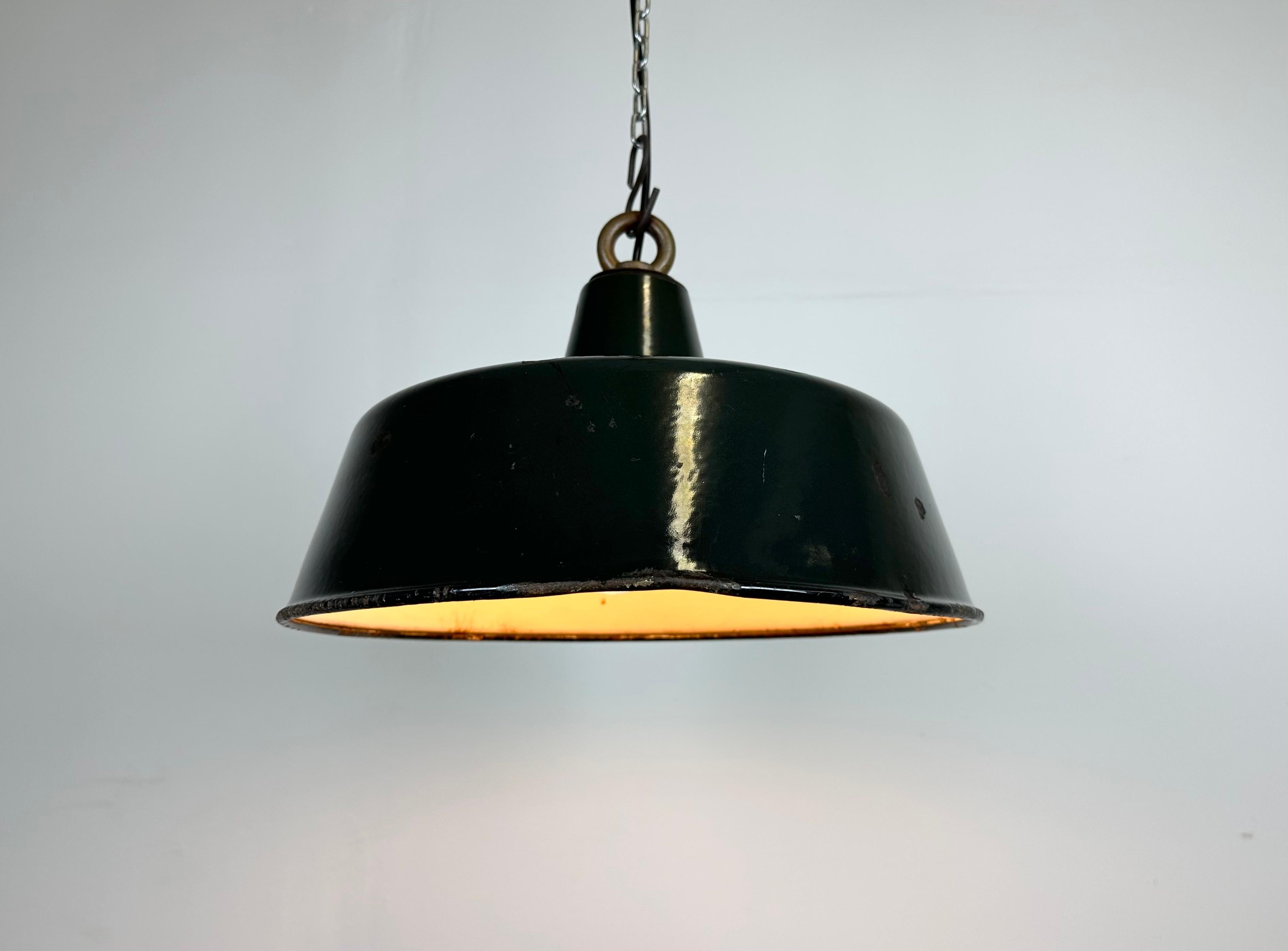 Black Enamel Industrial Pendant Lamp, 1950s 4