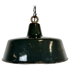 Black Enamel Industrial Pendant Lamp, 1950s