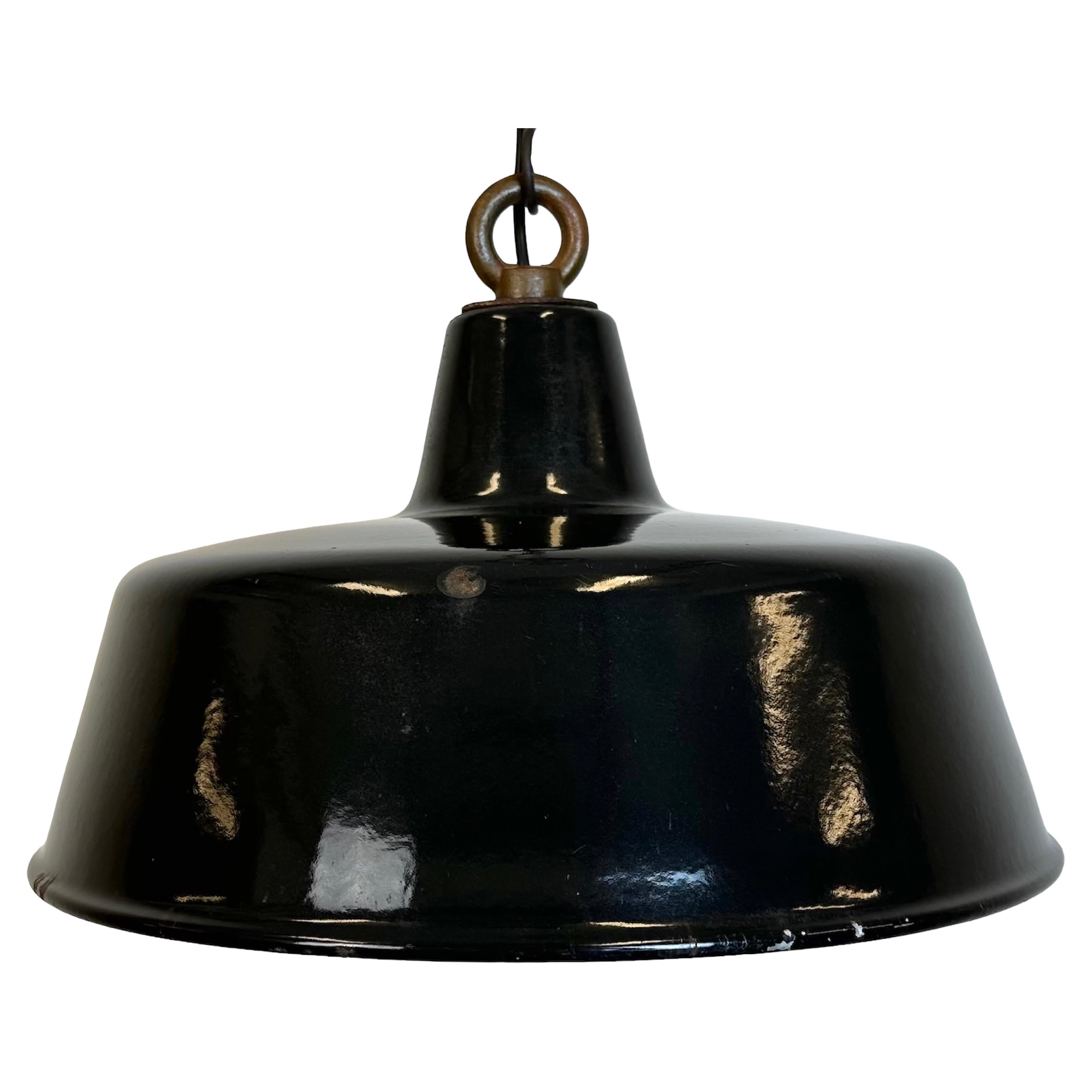Black Enamel Industrial Pendant Lamp, 1950s For Sale