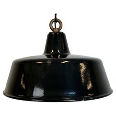 Black Enamel Industrial Pendant Lamp, 1950s