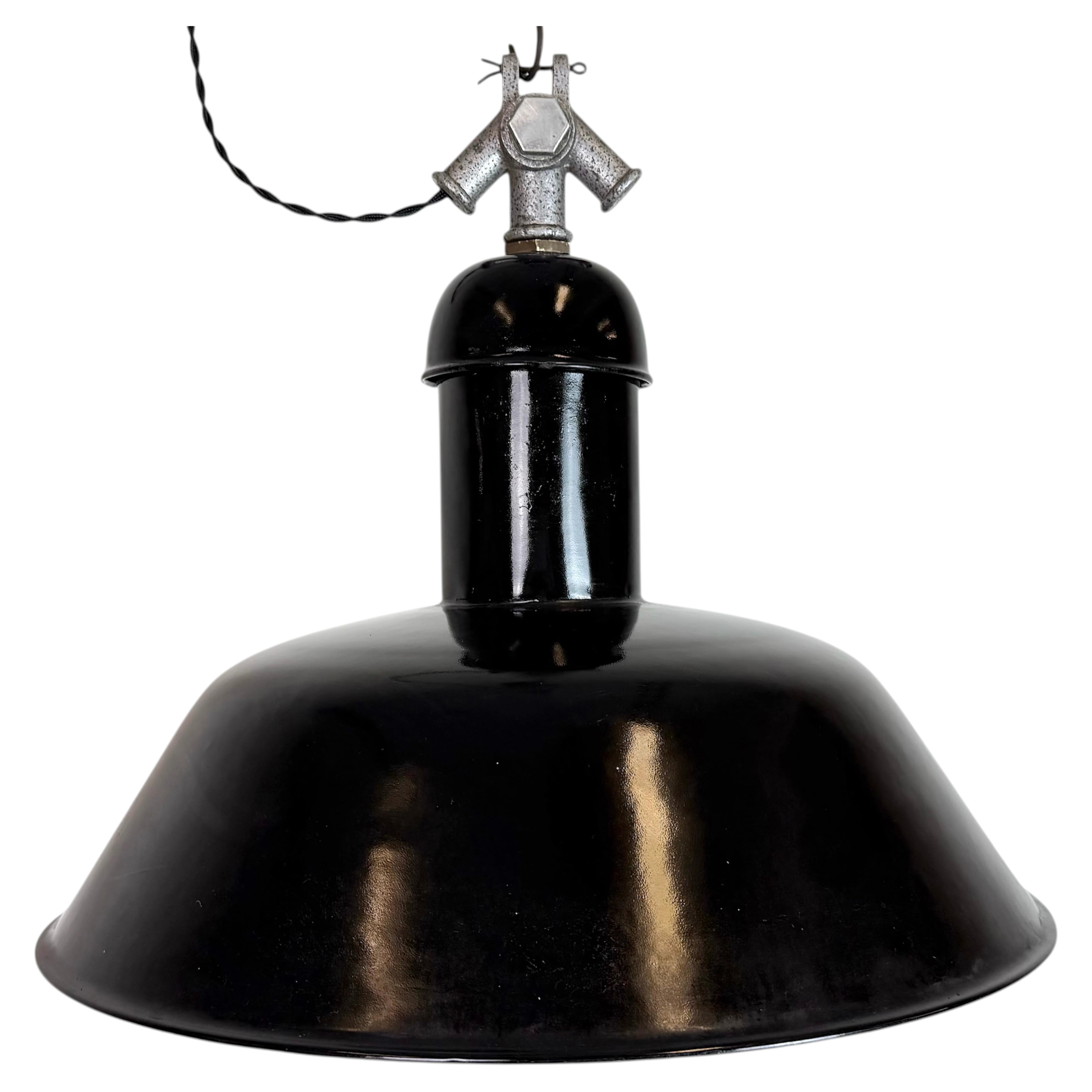 Black Enamel Industrial Pendant Lamp from AEG, 1930s For Sale