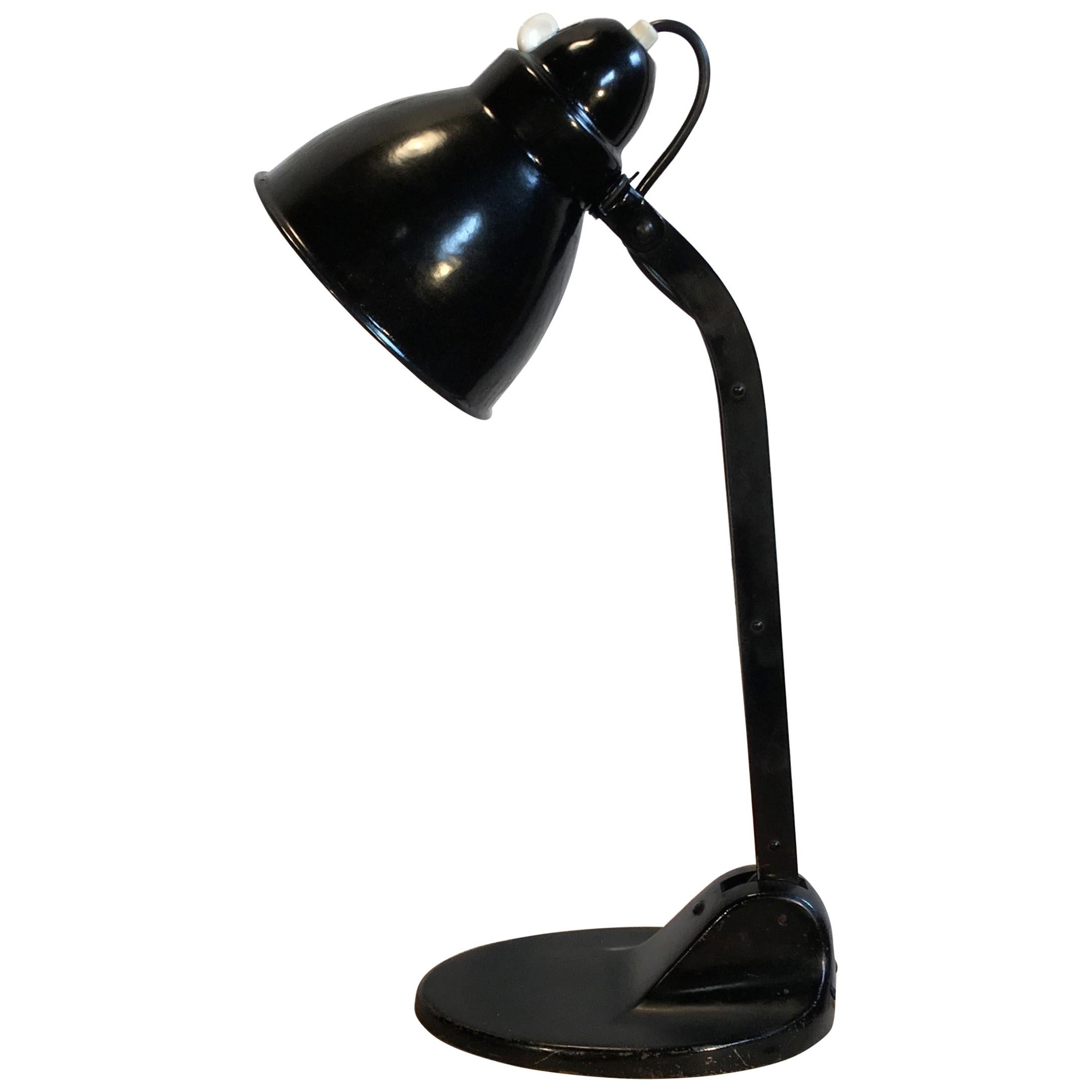 Black Enamel Industrial Table Lamp From Viktoria Lampe, 1930s