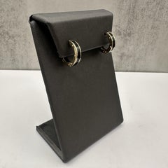 Black Enamel/Inlay Huggies in 14kt Yellow Gold – 4.3mm Width, 14.7mm Diameter