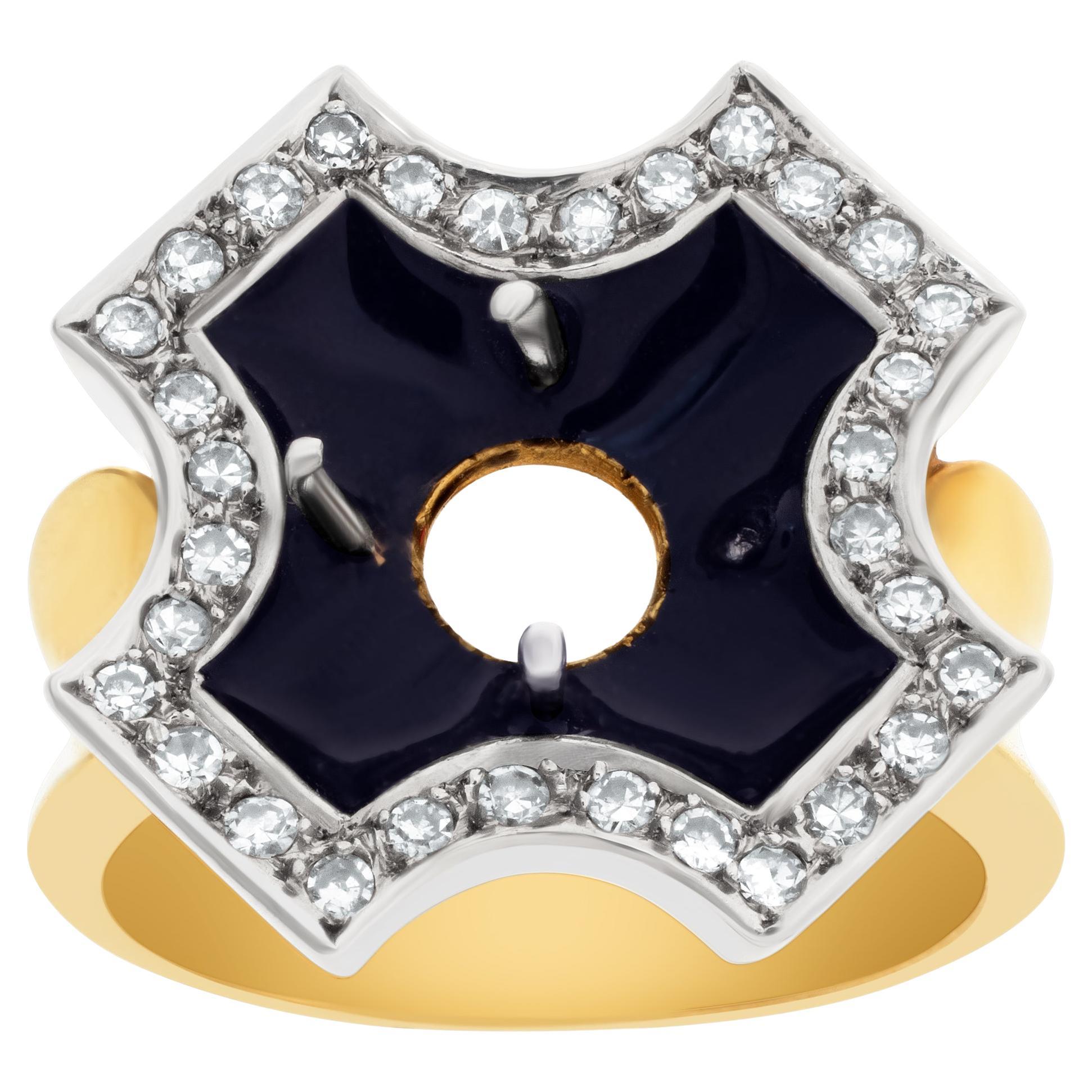 Black Enamel Maltese Cross Design Setting Ring in 18k Yellow Gold