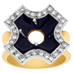 Black Enamel Maltese Cross Design Setting Ring in 18k Yellow Gold