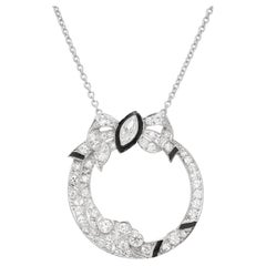 Black Enamel Marquise Diamond Gold Platinum Bow Pendant Necklace