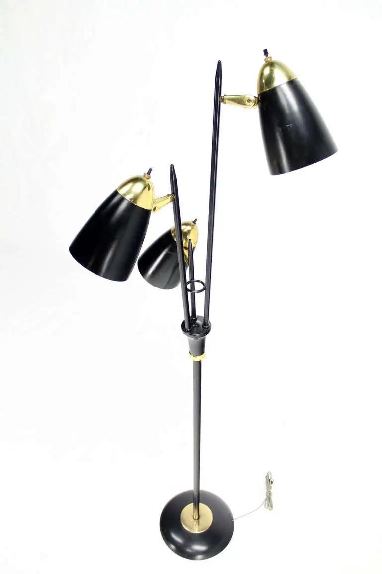 Mid-Century Modern Black Enamel Mid Century Modern Adjustable Gerald Thurston Three Way Floor Lamp For Sale