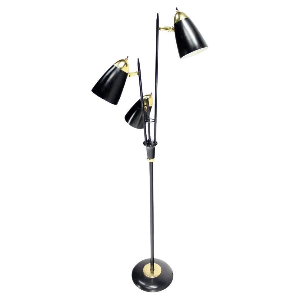 American Black Enamel Mid Century Modern Adjustable Gerald Thurston Three Way Floor Lamp For Sale
