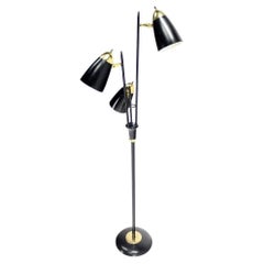 Vintage Black Enamel Mid Century Modern Adjustable Gerald Thurston Three Way Floor Lamp