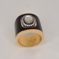 Black Enamel Oval Center Diamond Ring
