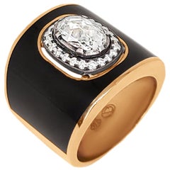 Black Enamel Oval Center Diamond Ring
