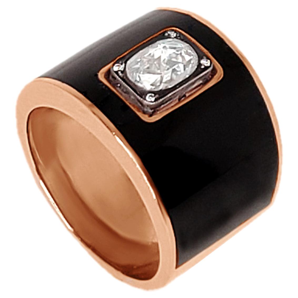 Black Enamel Oval Center Diamond Ring For Sale