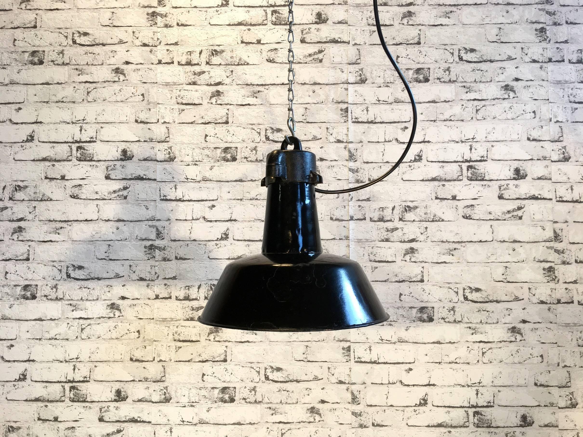 Bauhaus Black Enamel Pendant Lamp , 1930s For Sale