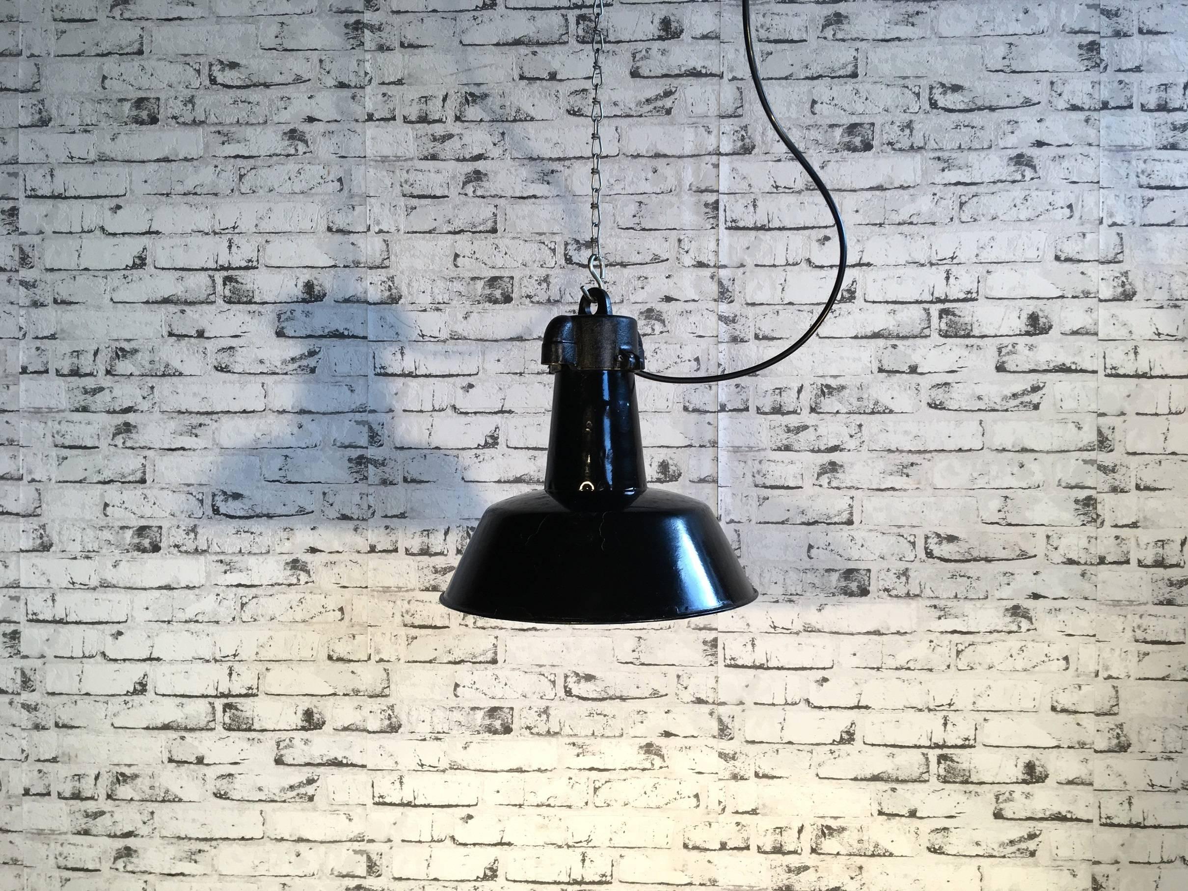 Czech Black Enamel Pendant Lamp , 1930s For Sale