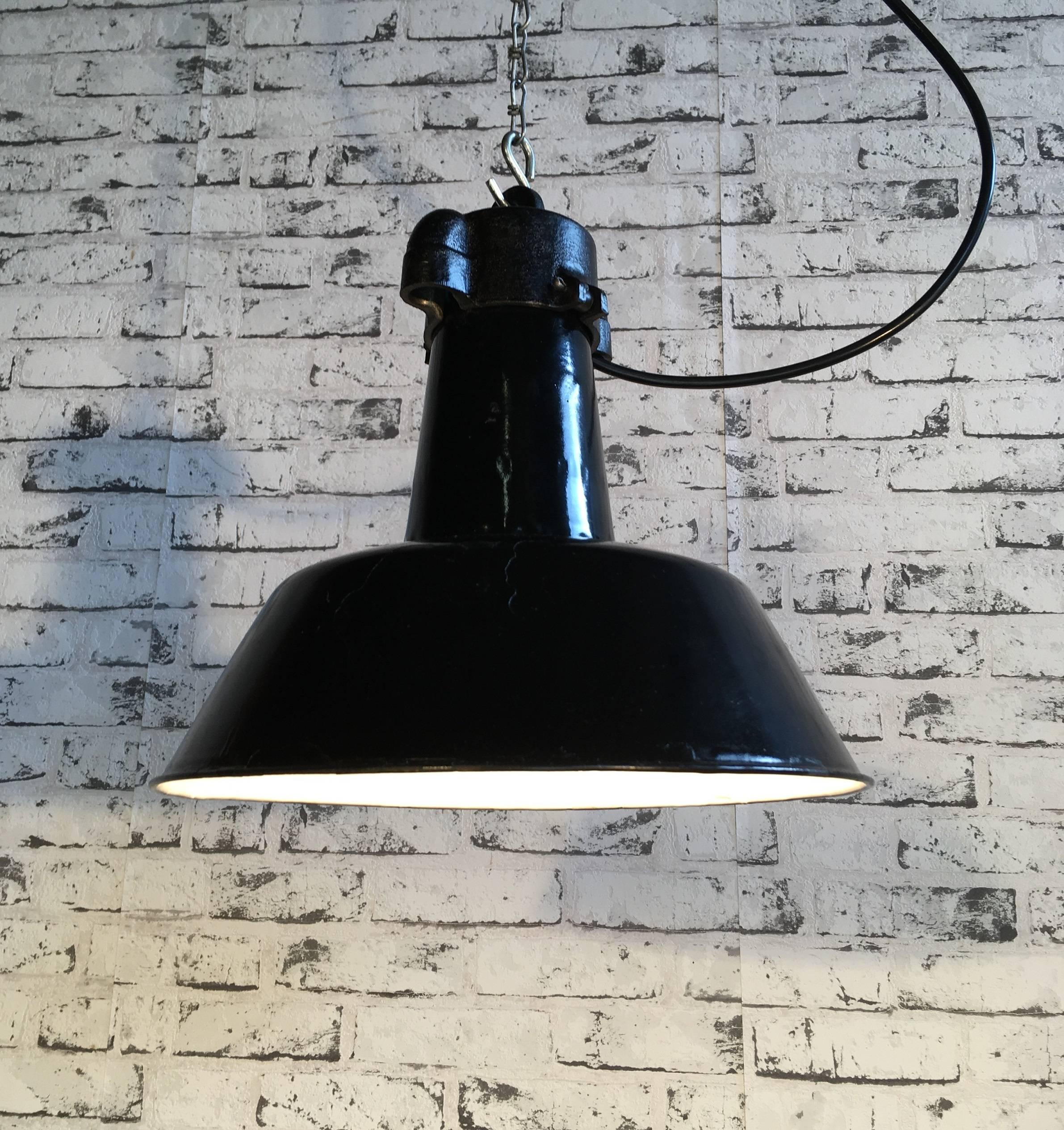 Black Enamel Pendant Lamp , 1930s In Good Condition For Sale In Kojetice, CZ