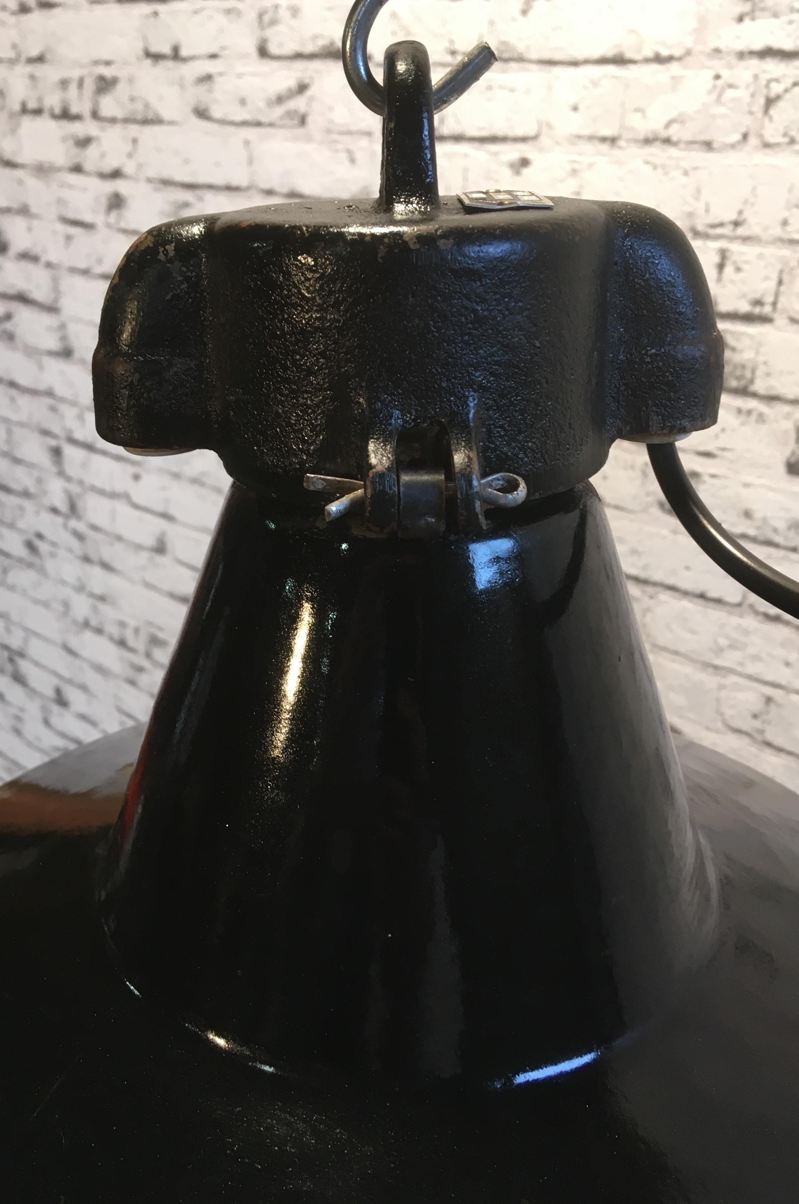 Czech Black Enamel Pendant Lamp Cast Iron Top, Bauhaus, 1930s