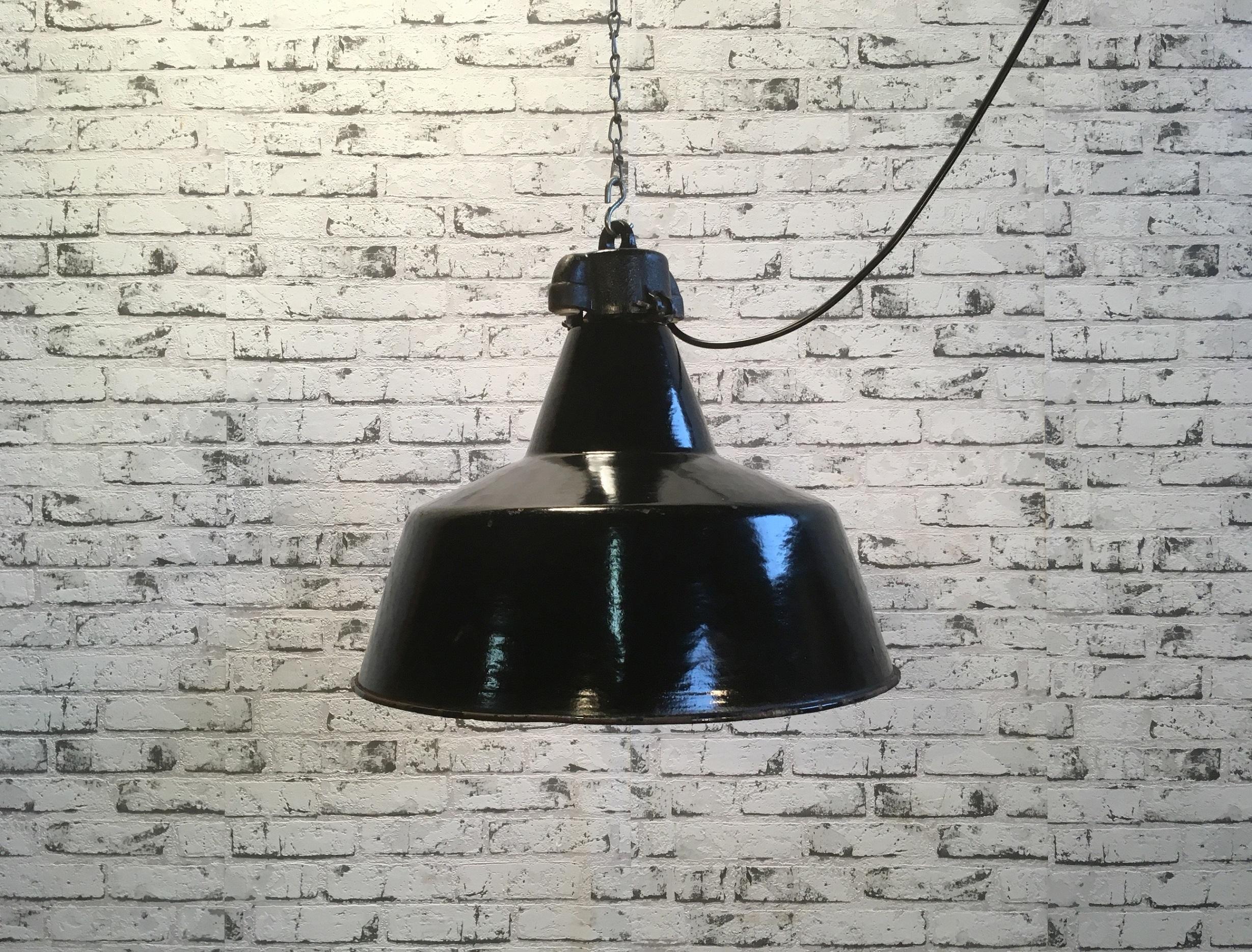 20th Century Black Enamel Pendant Lamp Cast Iron Top, Bauhaus, 1930s