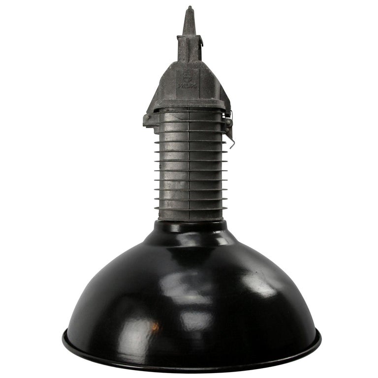 Black Enamel Philips Vintage Industrial Dutch Design Classic Pendant Lights For Sale