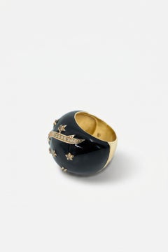 Bague en émail noir Bague de cocktail saphir bleu diamant étoile