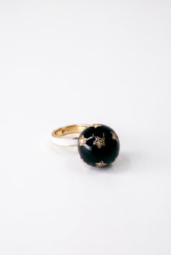Black Enamel Ring Diamond Star Ball Coktail Ring Gold Plated J Dauphin