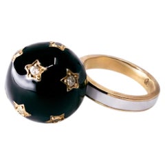 Black Enamel Ring Diamond Star Ball Coktail Ring Gold Plated J Dauphin
