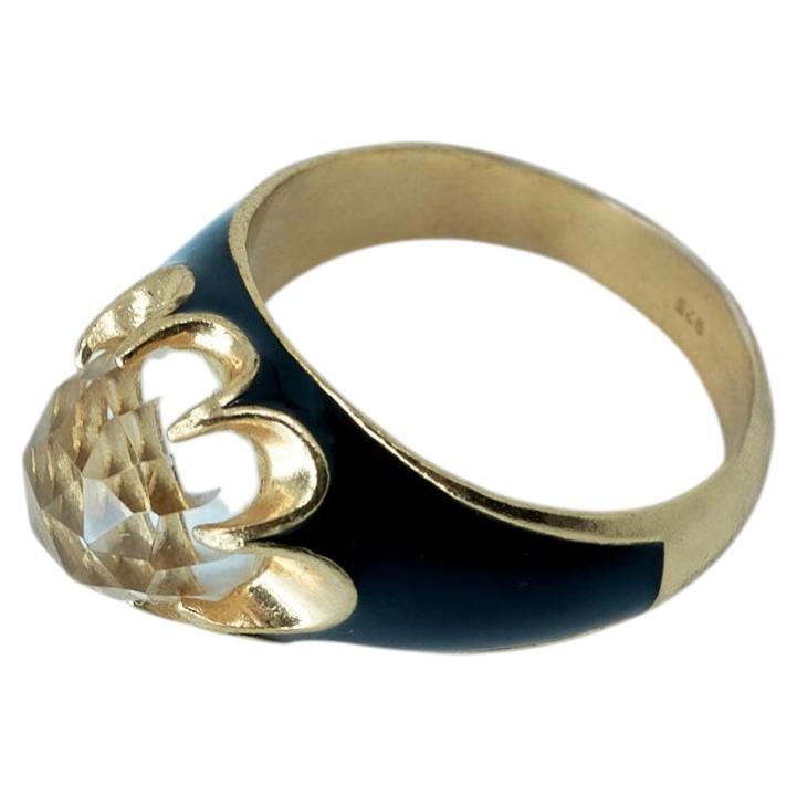 Transparenter Kristallquarz-Ring, schwarzer Emaille-Cocktailring, Holy J Dauphin