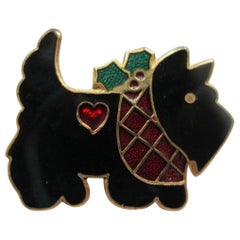 Vintage Black Enamel Scottish Terrier Dog Brooch Pin