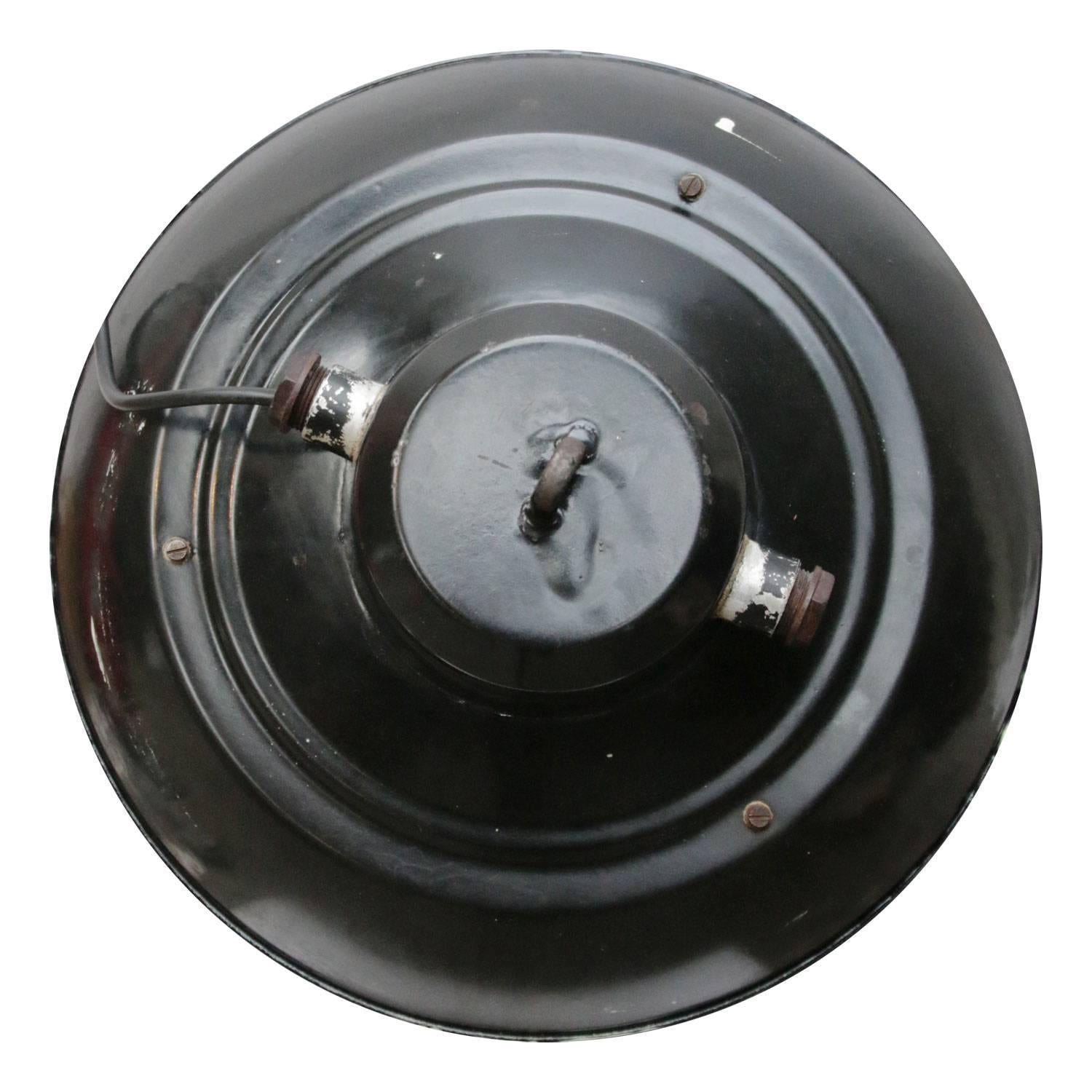 Black Enamel Semi Frosted Clear Glass Vintage Industrial Lamp Pendant In Good Condition In Amsterdam, NL