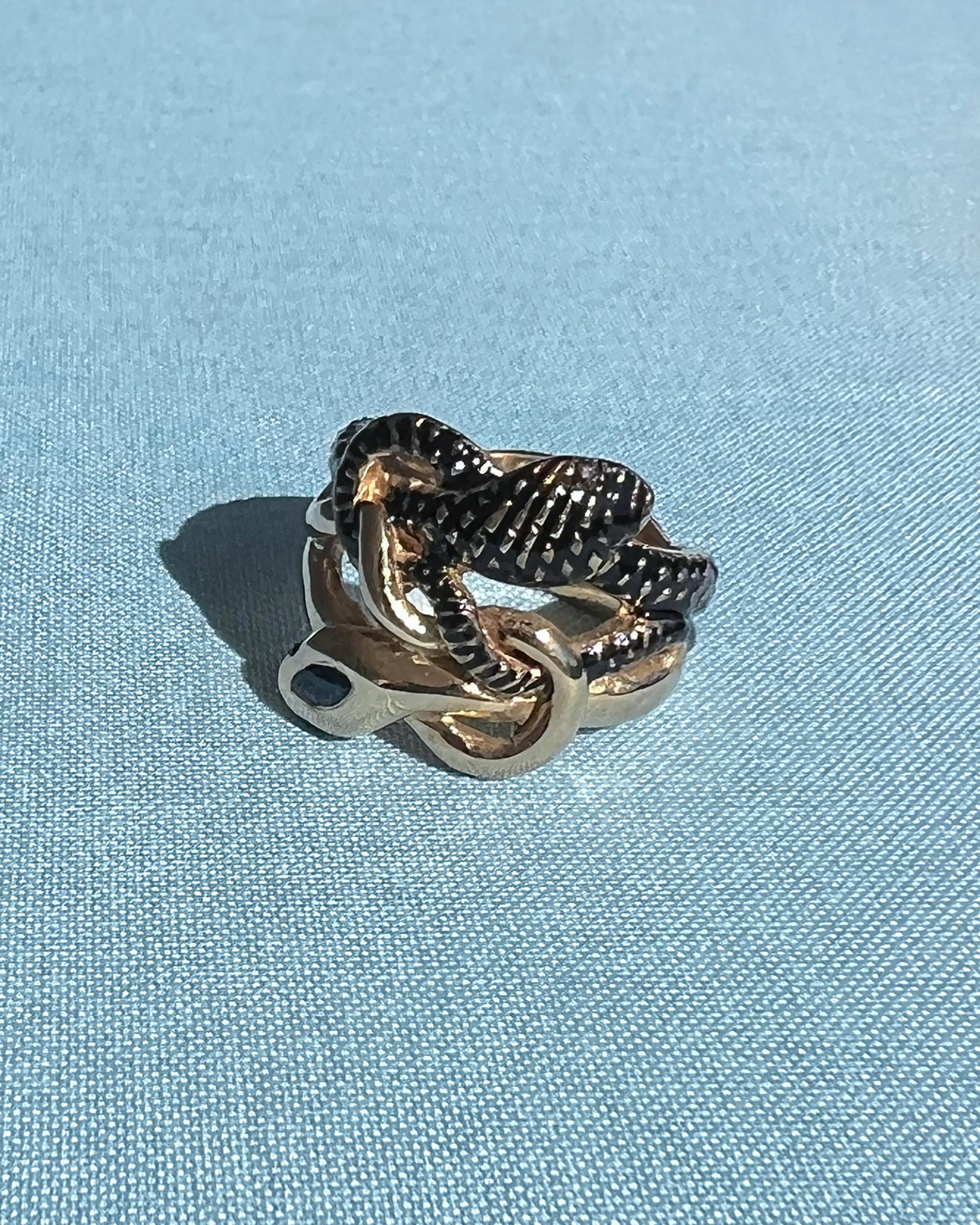 Schwarzer Emaille-Schlangenring Blauer Saphir Marquise, Diamant-Rubin-Augen im Angebot 5