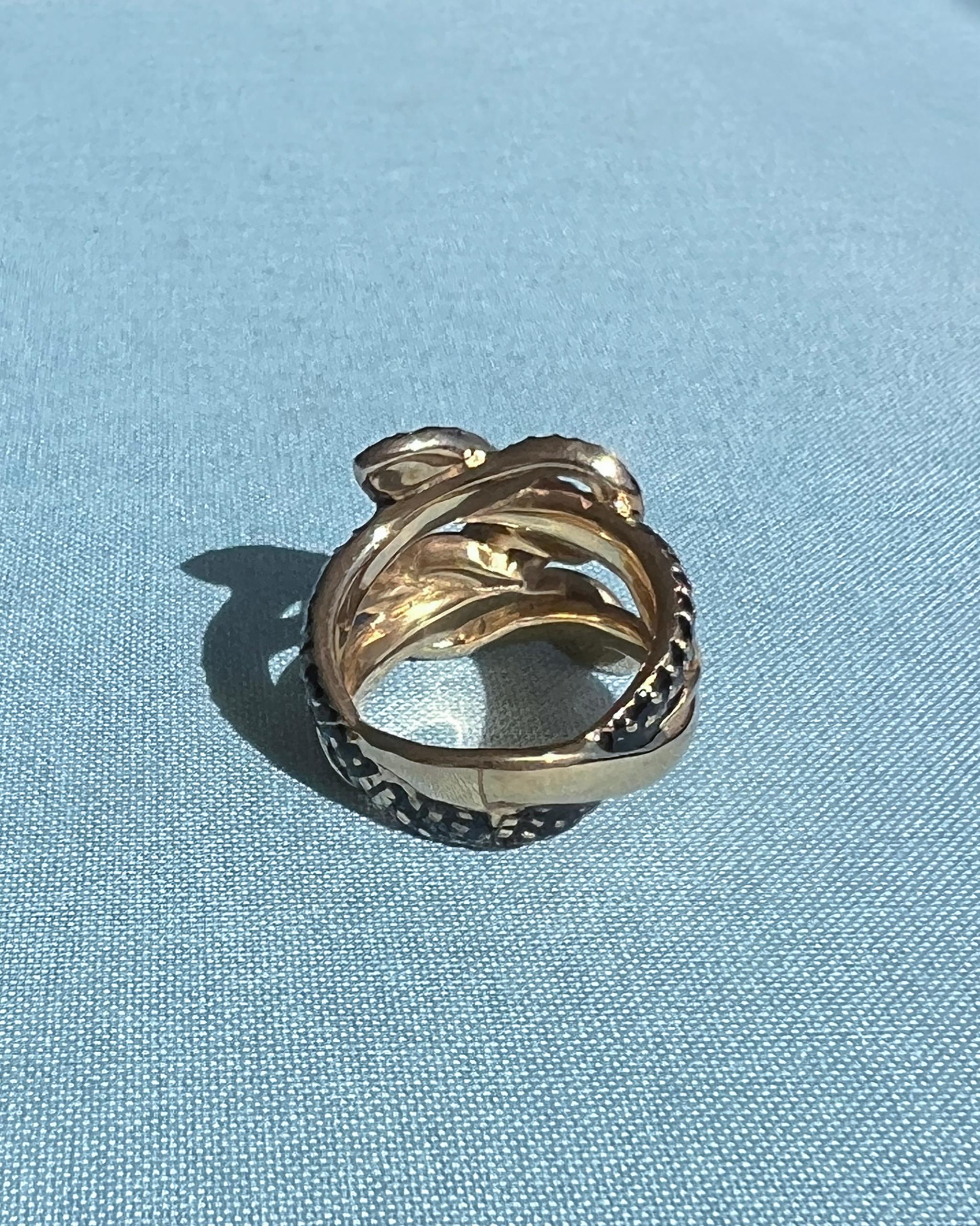 Schwarzer Emaille-Schlangenring Blauer Saphir Marquise, Diamant-Rubin-Augen im Angebot 3