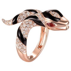 Black Enamel Snake Diamond Ring in 18 Karat Rose Gold