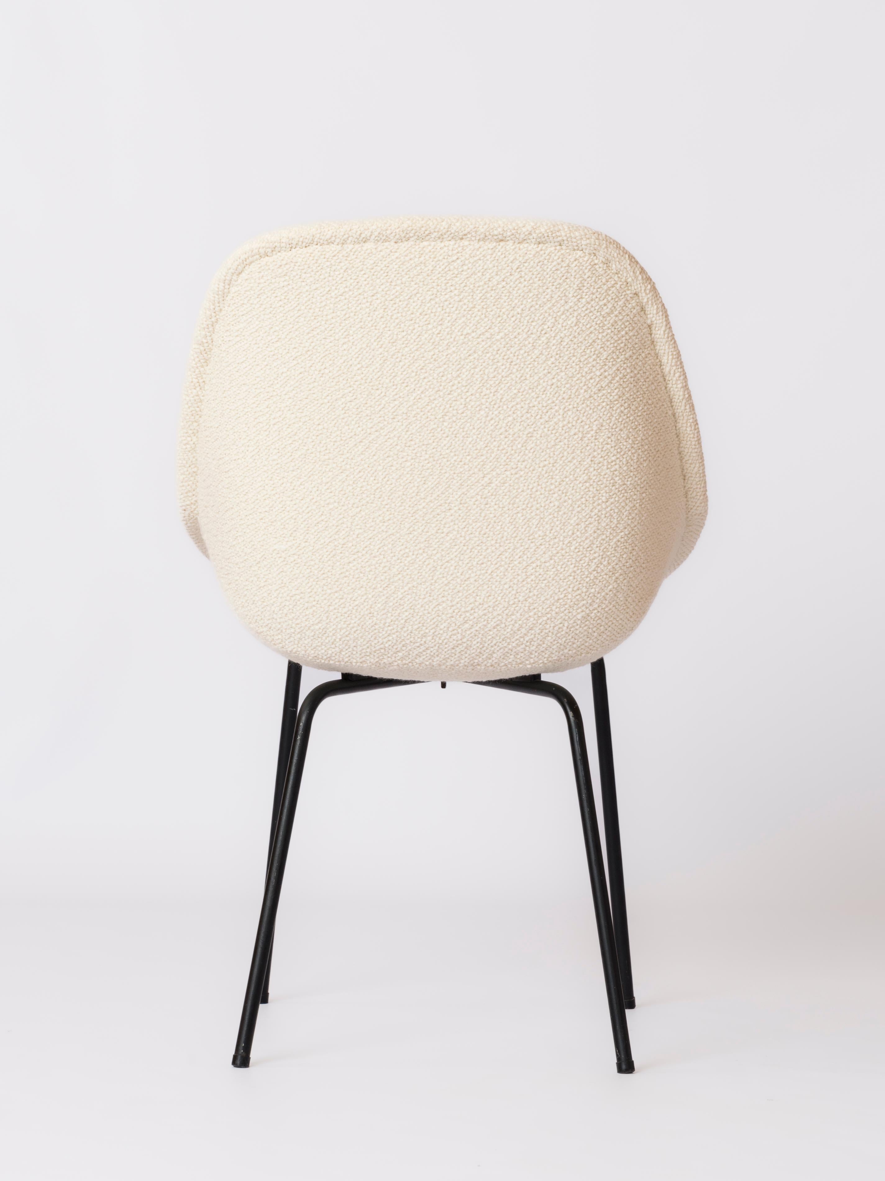 Enameled Black Enamel Steel & Lelievre Off White Boucle Chair by Dangles & Defrance  For Sale