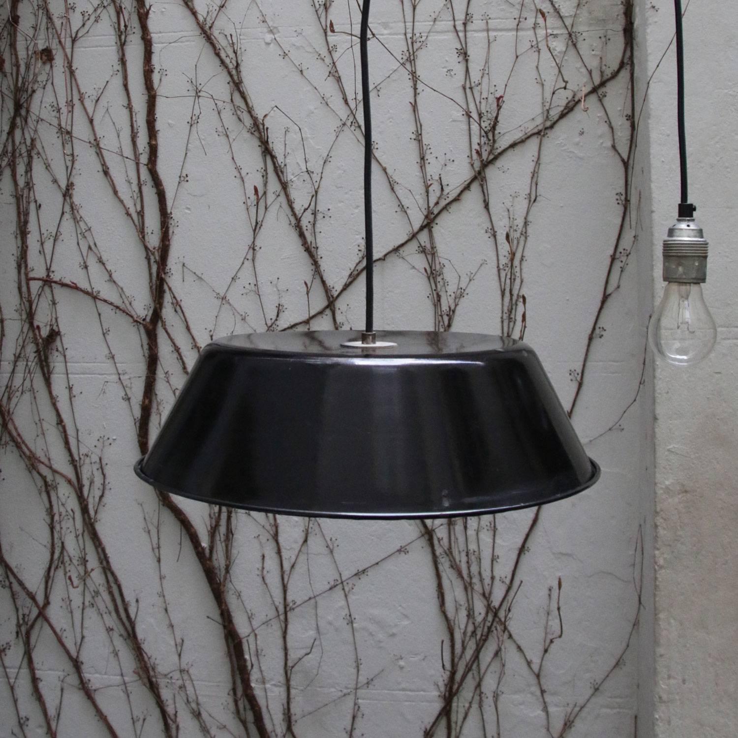 20th Century Black Enamel Vintage French Industrial Pendant Lamps