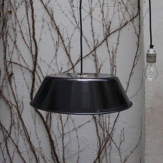 black enamel vintage french industrial pendant lamps 2x for sale