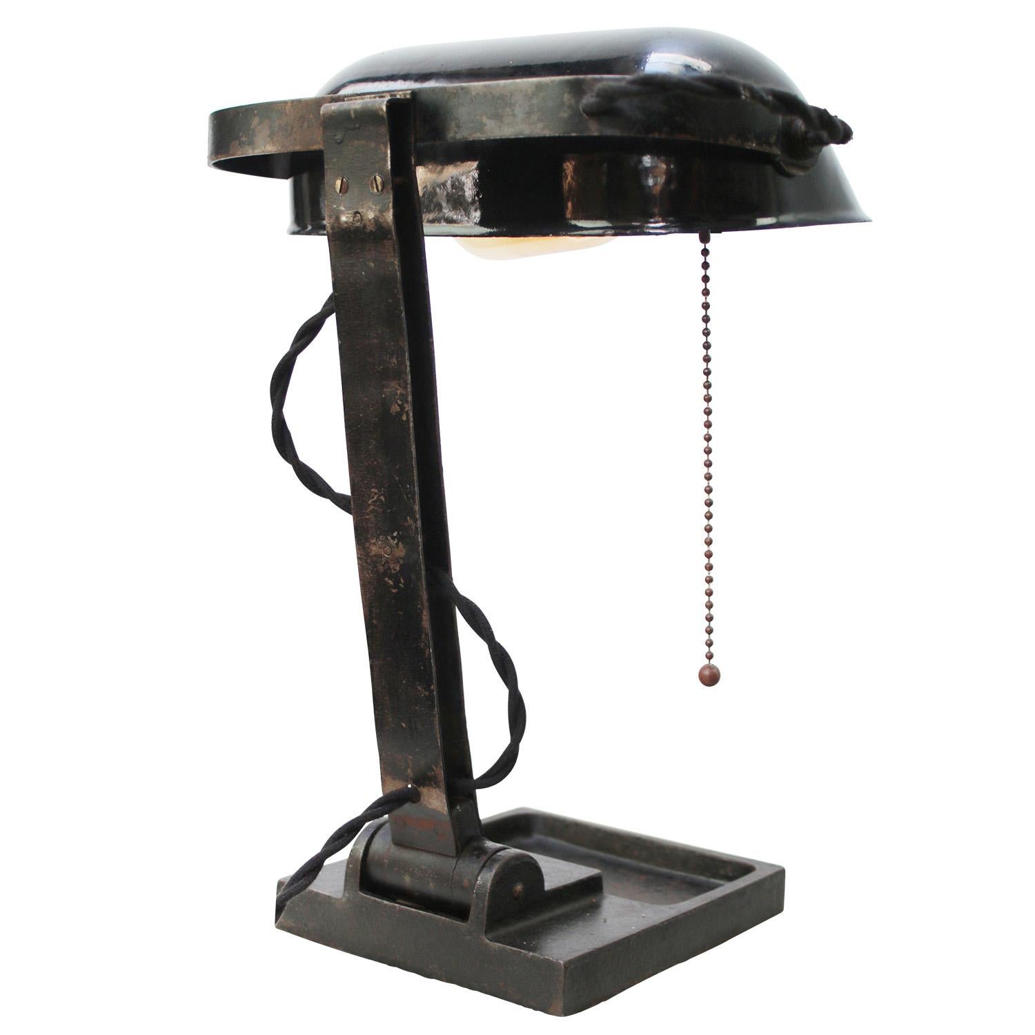 Cast Black Enamel Vintage Industrial Banker Light Table Desk Light