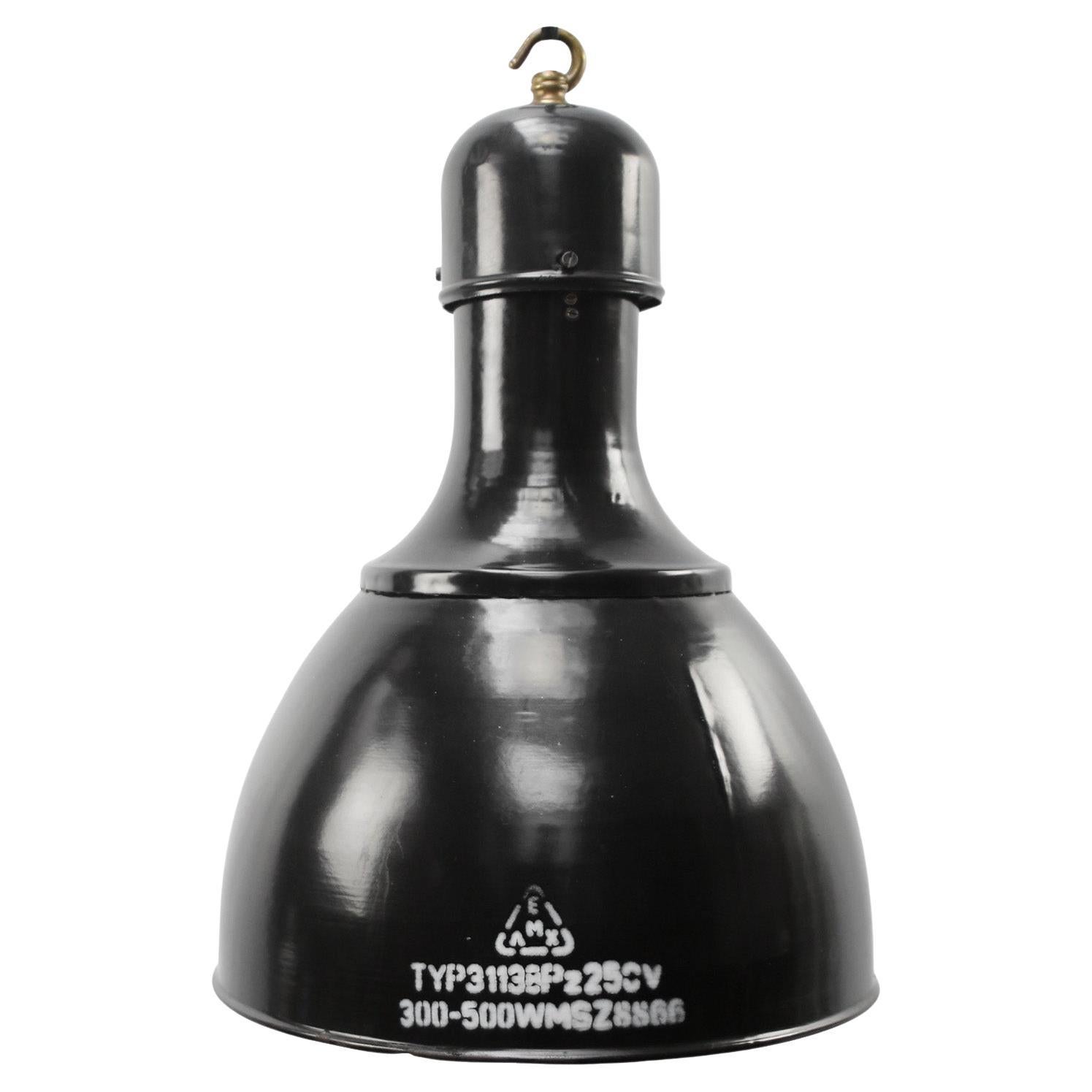 Lampes suspendues en laiton émaillé noir, de style industriel vintage