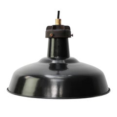 Black Enamel Antique Industrial Cast Iron, Brass Pendant Lights by GAL, France