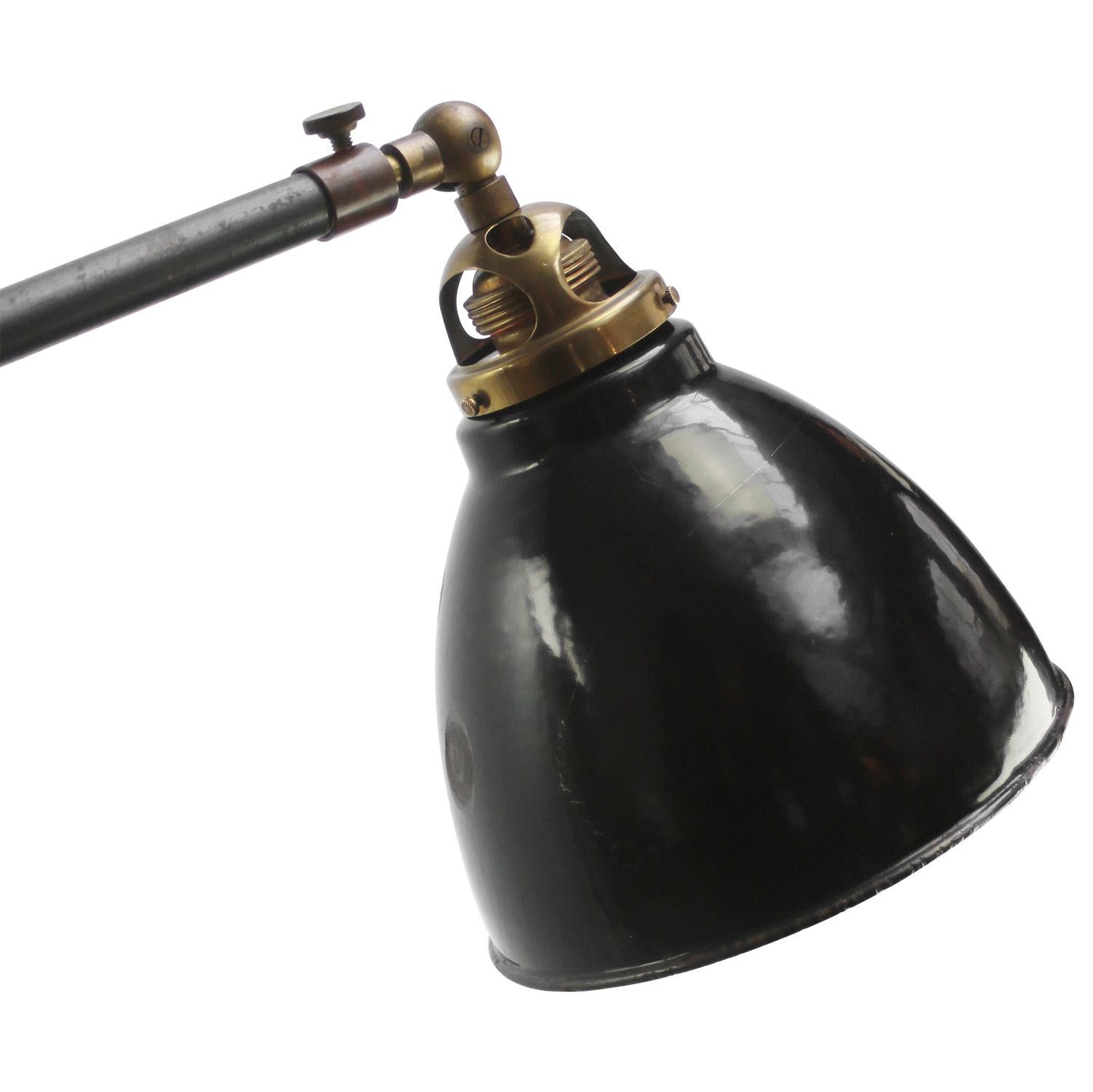 Industrial Black Enamel Vintage Iron & Brass Workshop Floor Lamp For Sale