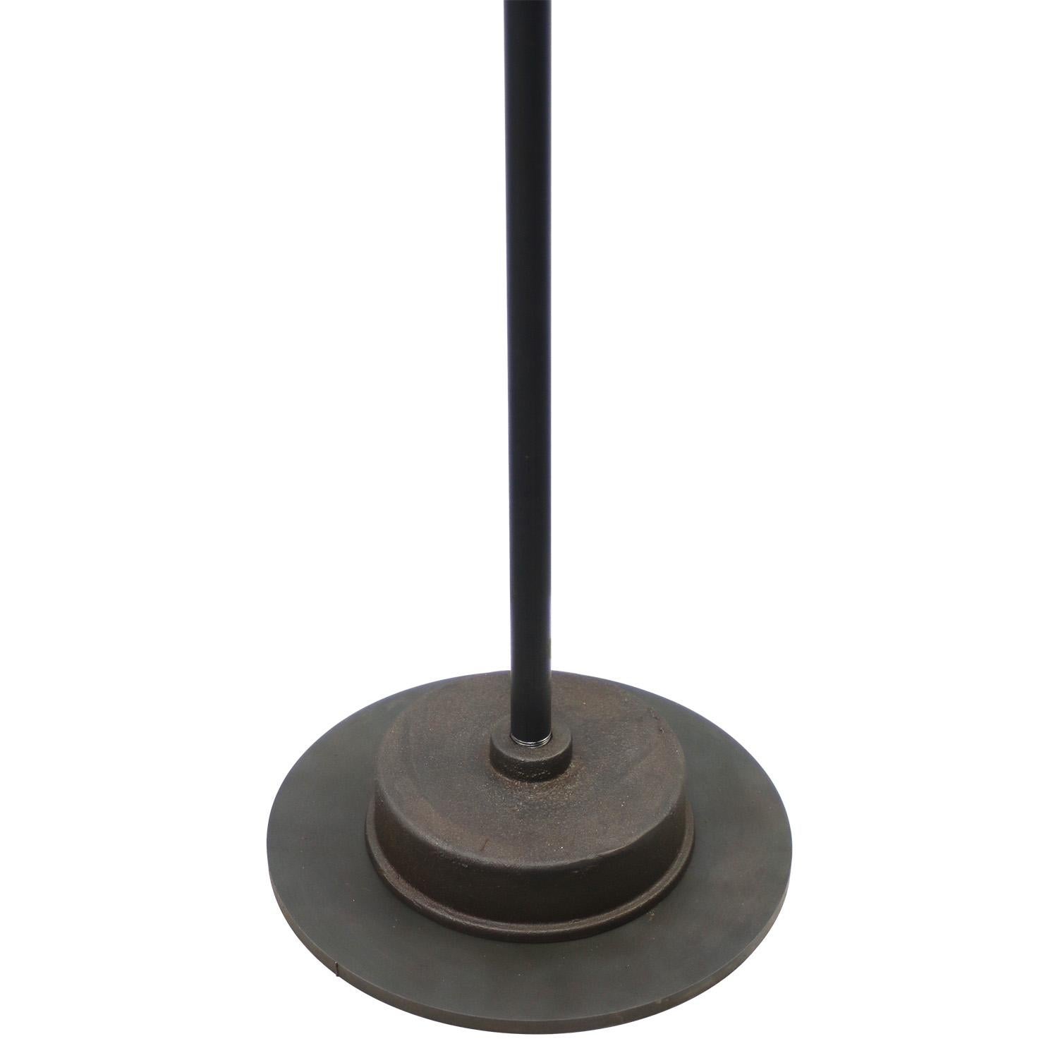 20th Century Black Enamel Vintage industrial Cast Iron & Brass Workshop Floor Lamp