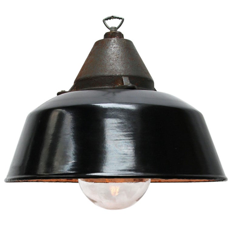 Black Enamel Vintage Cast Iron Clear Glass Hanging Lights Black Enamel Vintage Cast Iron Clear Glass Hanging Lights 22x For