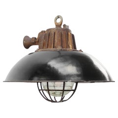 Black Enamel Vintage Industrial Cast Iron Clear Glass Pendant Light