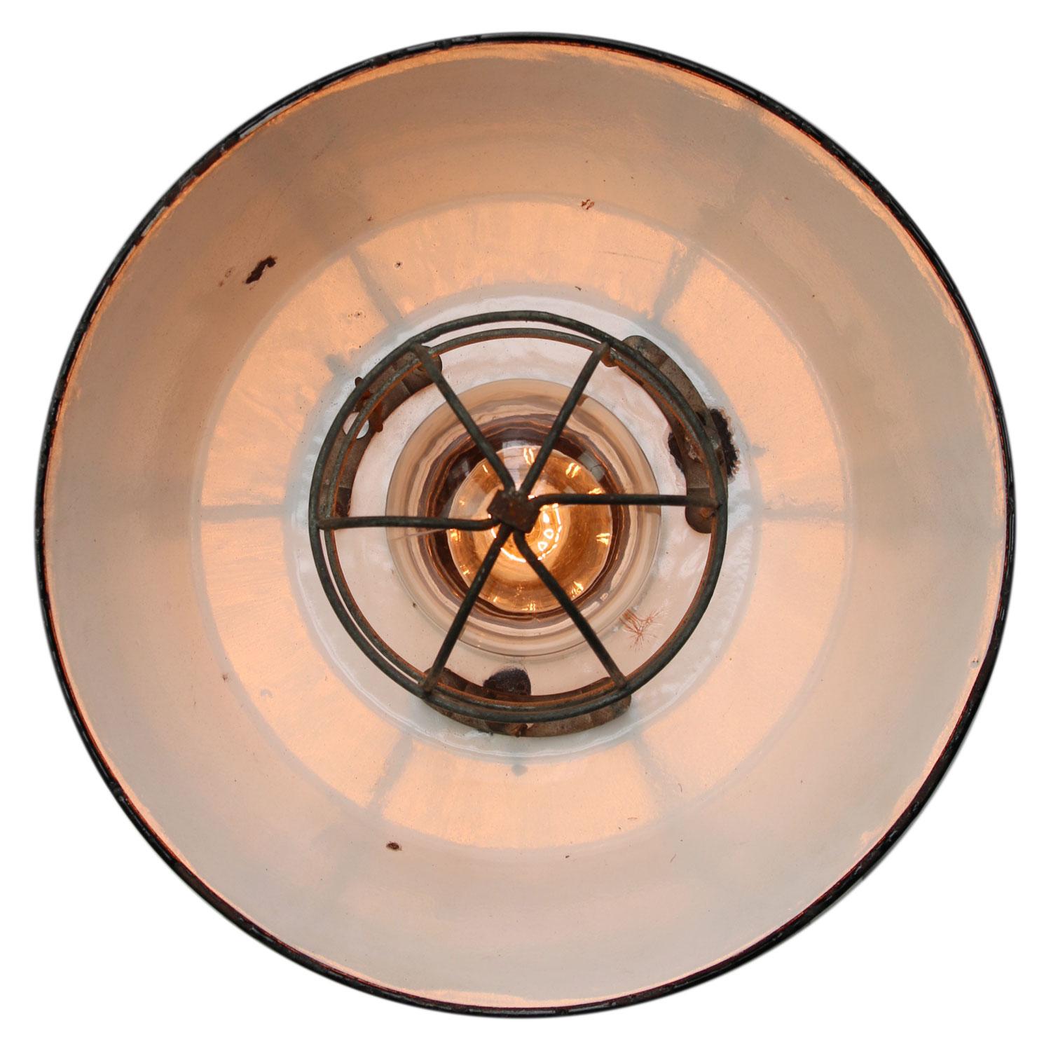 Polish Black Enamel Vintage Industrial Cast Iron Clear Glass Pendant Lights 