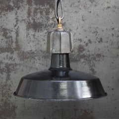 Black Enamel Vintage Industrial Cast Iron Factory Pendant Light by GAL, France