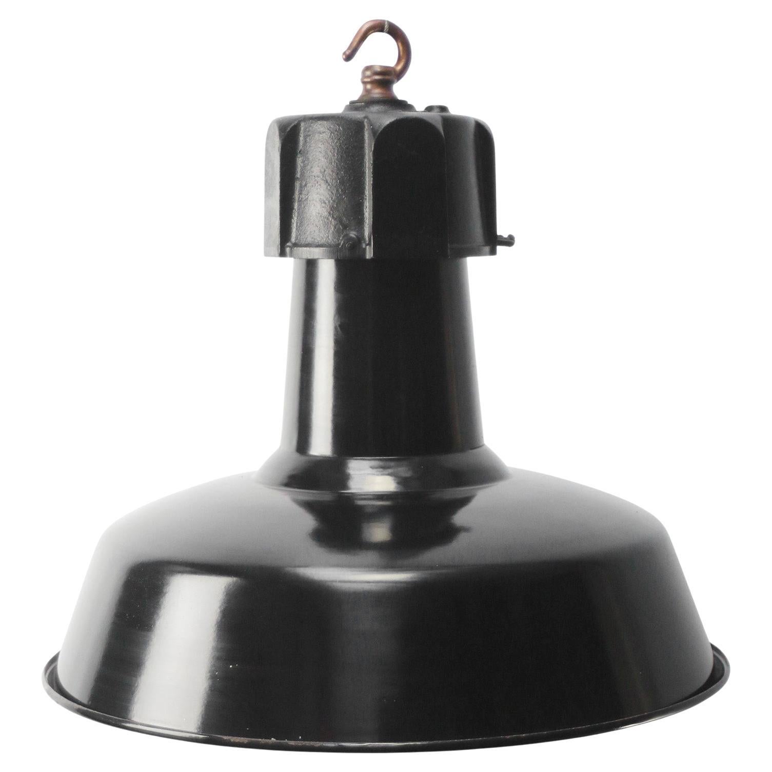 Schwarze Emaille Vintage Industrie-Pendelleuchte aus Gusseisen von GAL, Frankreich